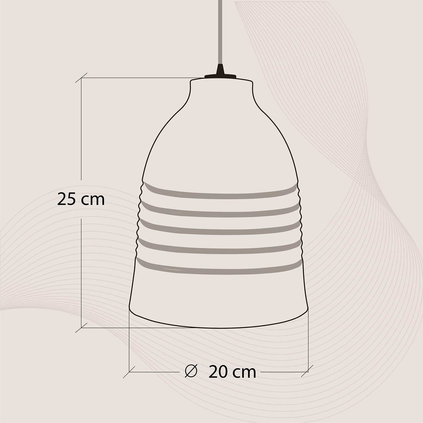 Pbell Lit pendant light dimensions diagram, showcasing the specific measurements for accurate installation and placement.